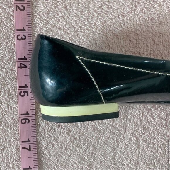 Hettye Mueller Vintage Black Patent Leather Peep Toe Flats With Buckle 36.5 - Picture 14 of 16